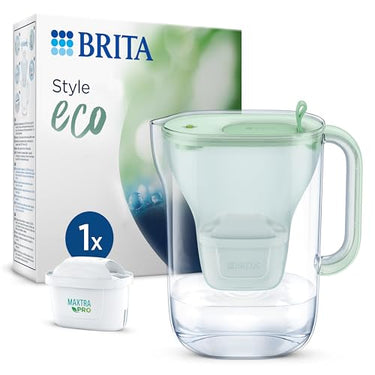 BRITA Wasserfilter-Kanne Style eco Grün (2,4l) inkl. 1 MAXTRA PRO All-in-1 Kartusche – Nachhaltiger Wasserfilter in modernem Design zur Reduzierung von Kalk, Chlor, Blei & Verunreinigungen im Sale